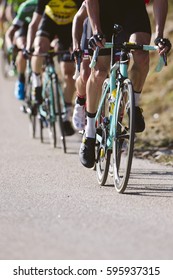 Group Of Cyclists Riding A Bike In A Cycling Race. Racing Bike.