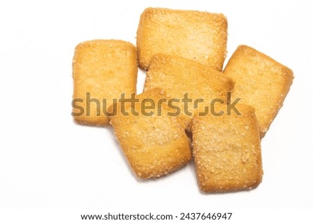 Group of danish butter cookies the finnish bread cookie top view isolated on white background clipping path