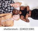 Group of dark skin and albino women posing together.  Concepts about beauty, Friendship, body positivity, diversity