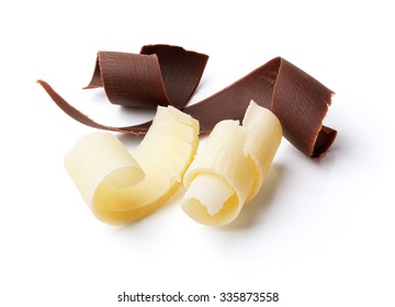 group of dark and white chocolate curls isolated on white