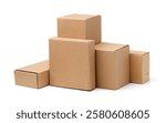 Group of different blank brown cardboard boxes isolated on white