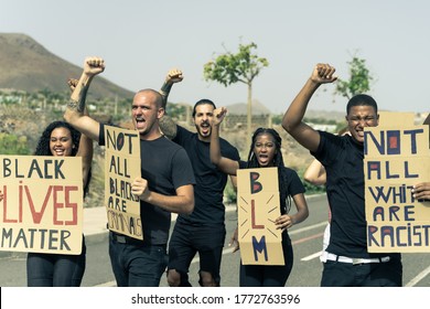 Group of different people activist is protesting for blacks lives matter. Black lives matter, fight against racism, protest concept. Image