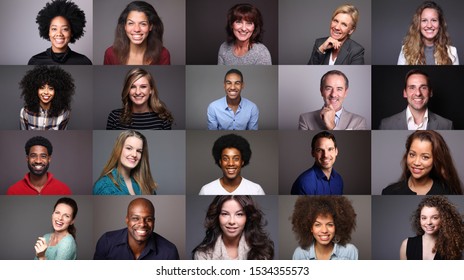 Group of different people in front of a colored background