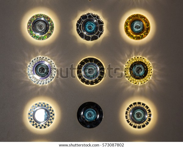 Group Different Pot Ceiling Lights Recessed Stock Photo