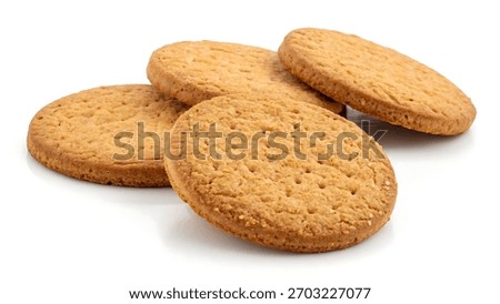 A group of digestive biscuits isolated on a clean white background, highlighting their round shape, grainy texture, and wholesome simplicity