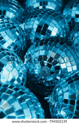 Group of Disco Balls in black background. Mirror balls.