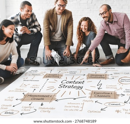 Group discussing Content Strategy with notes and diagrams on the floor.