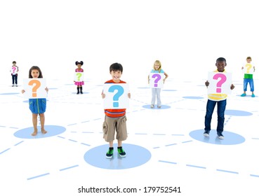 Group of Diverse Children Holding Boards with Question Marks