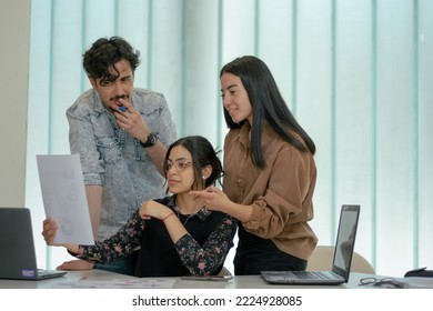 Group Of Diverse Colleagues Working On The Computers In The Modern Office Or Coworking Space