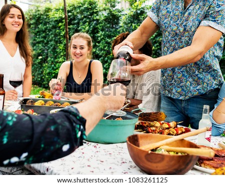 Similar – Freunde essen Kuchen und haben Spaß auf der Party.