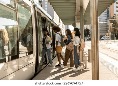 group of diverse friends in public transport - Powered by Shutterstock