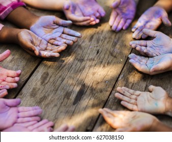 Group Of Diverse Kids Hands With Chalk Paint