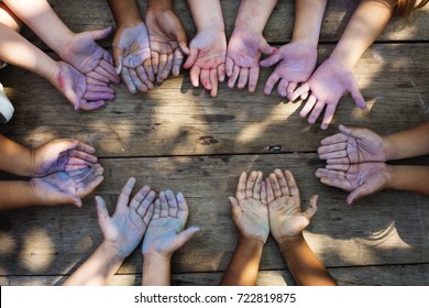 Group Of Diverse Kids Hands With Chalk Paint