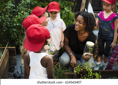 Group Of Diverse Kids Learning Environment At Farm