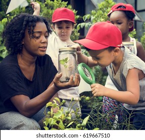 Group Of Diverse Kids Learning Environment At Farm