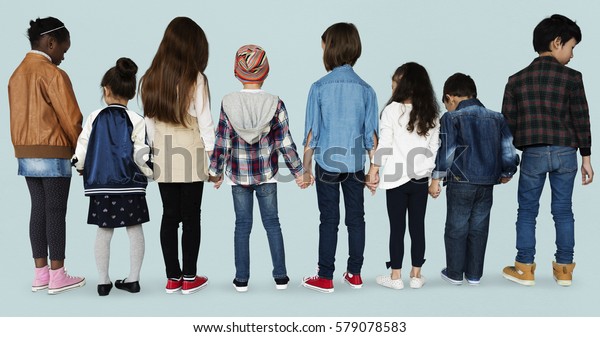 Group Diverse Kids Students Standing Row Stock Photo 579078583 