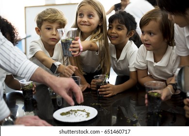 Group of diverse kindergarten students learning planting in science class - Powered by Shutterstock