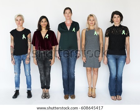 Group of Diverse People with Green Ribbon Represent Organ Donation
