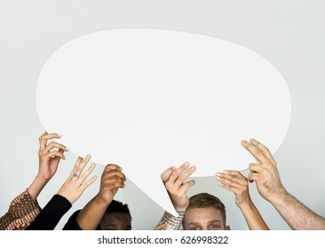 Group Of Diverse People Holding Blank Speech Bubbles