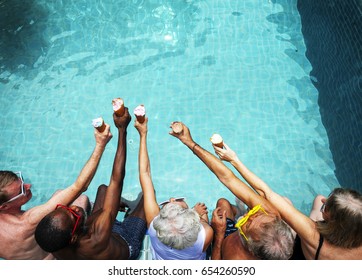 Group Of Diverse Senior Adults Eating Ice Cream Together