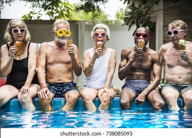 Group Of Diverse Senior Adults Eating Ice Cream Together