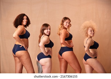 Group Of Diverse Women Friends One With Prosthetic Limb In Underwear Promoting Body Positivity