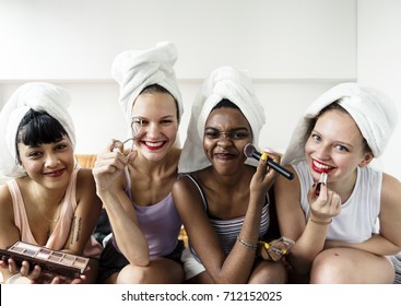 Group Of Diverse Women With Makeup Cosmetics