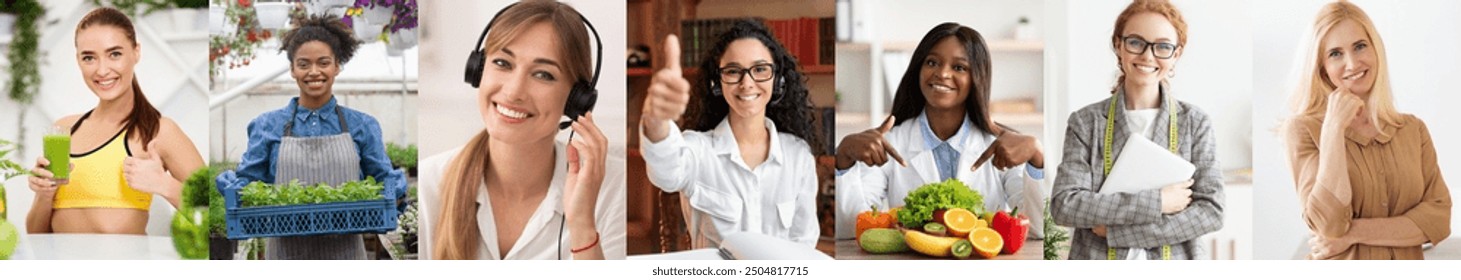 A group of diverse women are smiling and holding healthy foods, showcasing the benefits of a balanced diet and lifestyle. They are all dressed casually and seem happy and confident. - Powered by Shutterstock