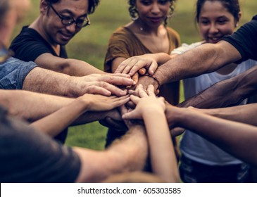 Group Of Diversity People Hands Stack Support Together