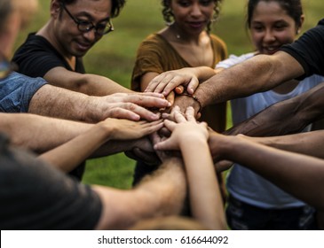 Group Of Diversity People Hands Stack Support Together