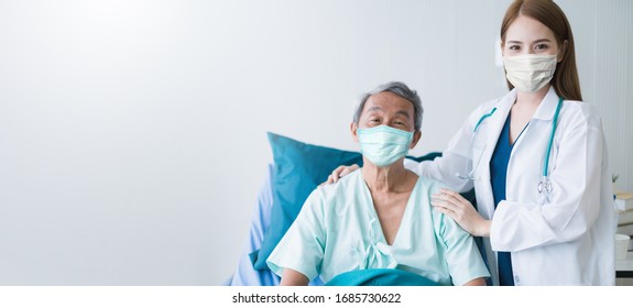 Group Of Doctor And Nurse Wear Protection Mask Checking And Takecare Infection People From Covid-19 Pandemic Spread In Clinic Hospital Background