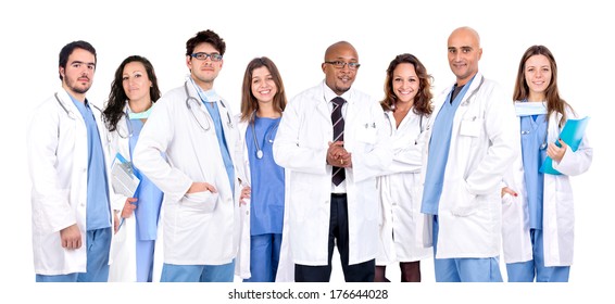 Group Of Doctors Isolated In White