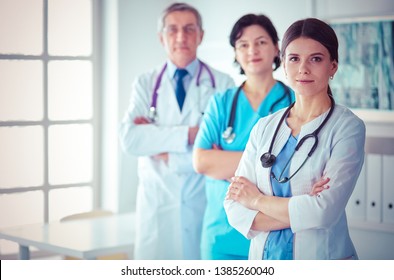 Group Of Doctors And Nurses Standing In The Hospital Accident And Emergency Department