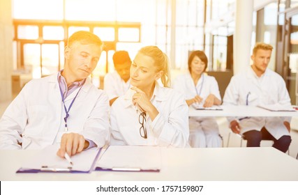 Group Doctors Sits At Continuing Education Seminar In The Classroom Of A University