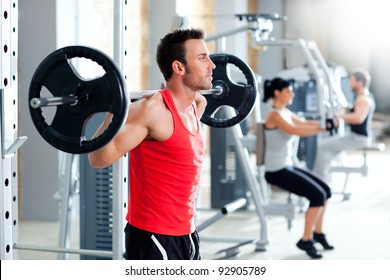 group with dumbbell weight training equipment on sport gym
