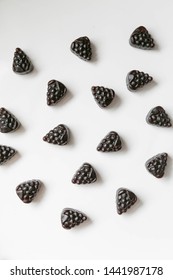 Group Of Elderberry Gummies On White Background, Top View, Vitamins And Supplement Gummy, Natural Immunity