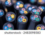 Group of electrical cable cross-section close-up