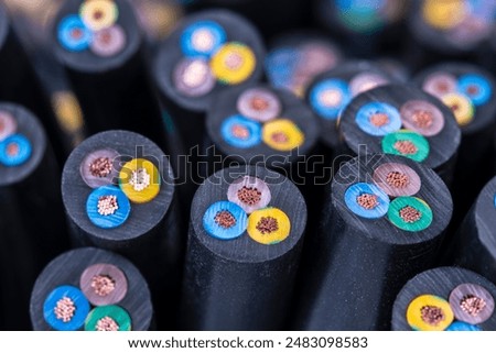 Group of electrical cable cross-section close-up