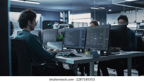 Group of Empowered Multicultural Men and Women Working in a Research Center, Using Computers to Run Advanced Software, Develop Artificial Intelligence Interface and Neural Network Blockchain - Powered by Shutterstock