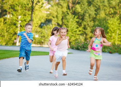 Group Of Excited Preschoolers Running