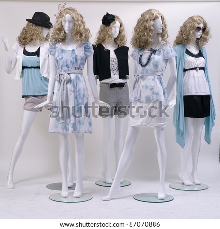 Group of fashion on window model white background