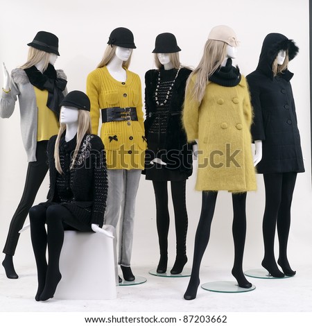 Group of fashion on window model white background