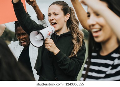 Group of female activists is protesting - Shutterstock ID 1243858555