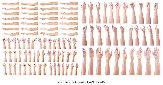 GROUP of Female asian hand gestures isolated over the white background. 