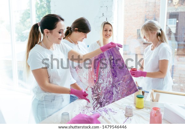 Group Female Creating Slowly Whirling Canvas Stock Photo Edit Now 1479546446