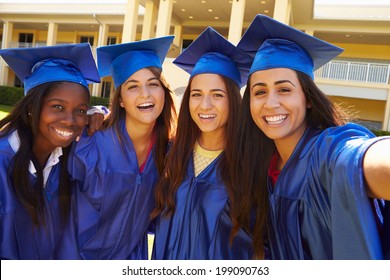 Group Of Female High School Students Celebrating Graduation