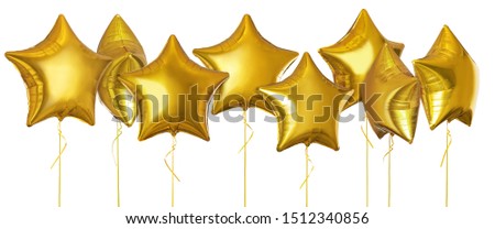 Group of Figured Golden Balloon Stars Isolated on White Background