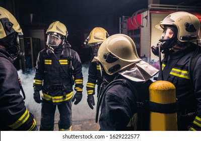 Group Firefighters Fire Department Checking Their Stock Photo ...