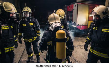 Group Firefighters Fire Department Checking Their Stock Photo 