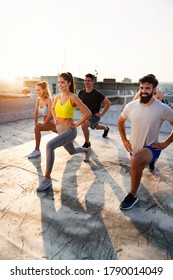 Group Of Fit Healthy Friends, People Exercising Together Outdoor